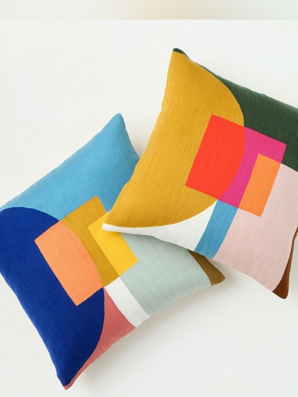West Elm hand embroidered half moon layered blocks pillow cover 20" square